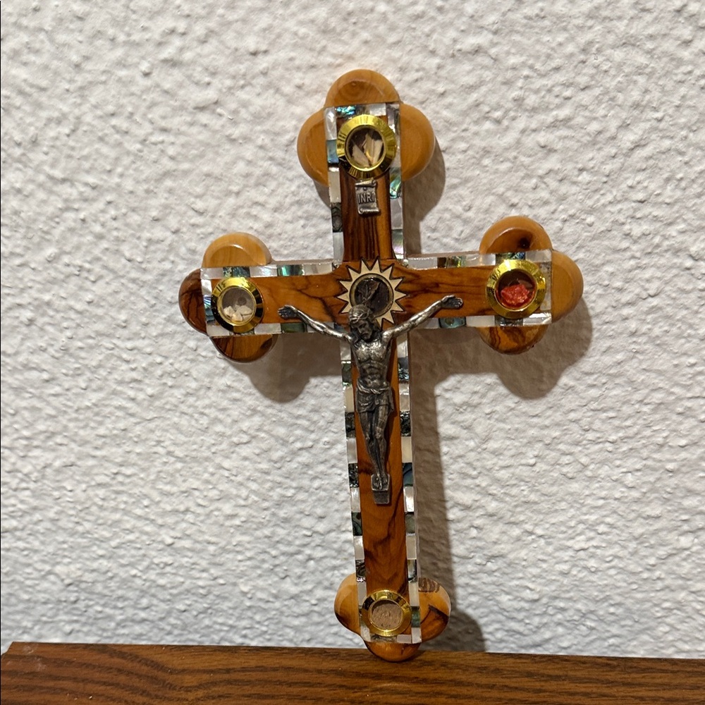 Wooden Cross with Silver Accents